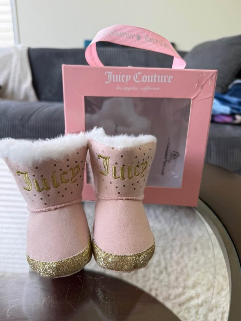 Juicy Couture Infant Booties Pink Gold Size 1 New with Box